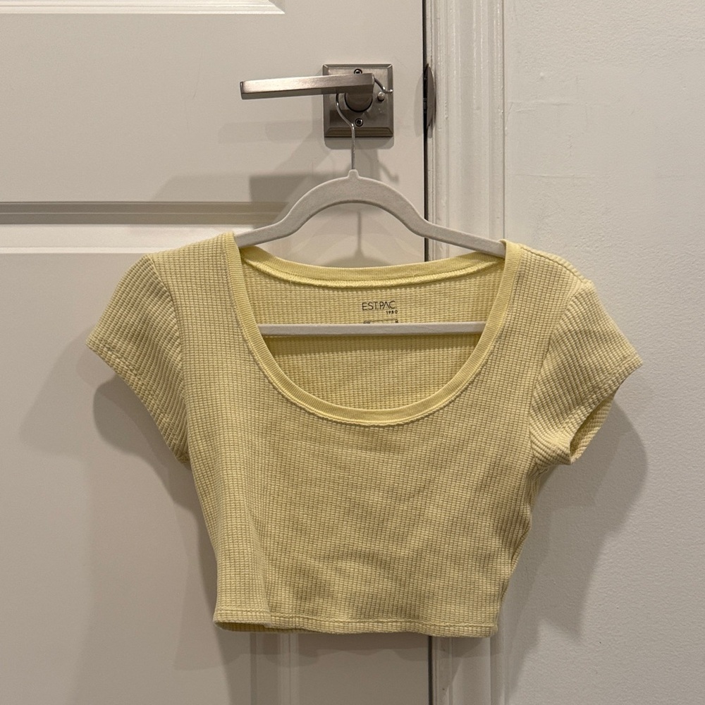 PacSun Pale Yellow Ribbed Scoop Crop Top